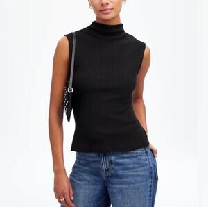 Madewell Black Ribbed Mock Neck Sleeveless Knit Top Small Cotton Modal Women’s
